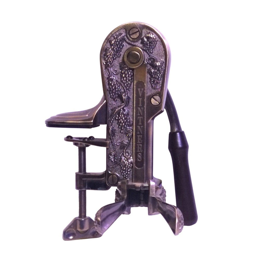 Vintners Reserve Wine Bottle Opener Antique Embossed Grape Bar Clamp Lever